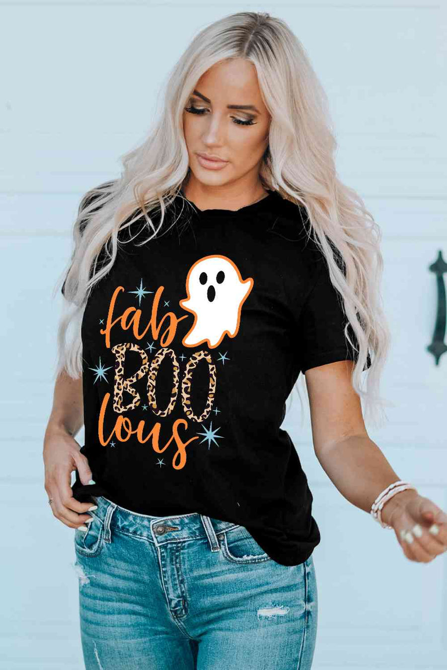 Round Neck Short Sleeve Ghost Graphic T-Shirt - 3IN SMART Shop  #