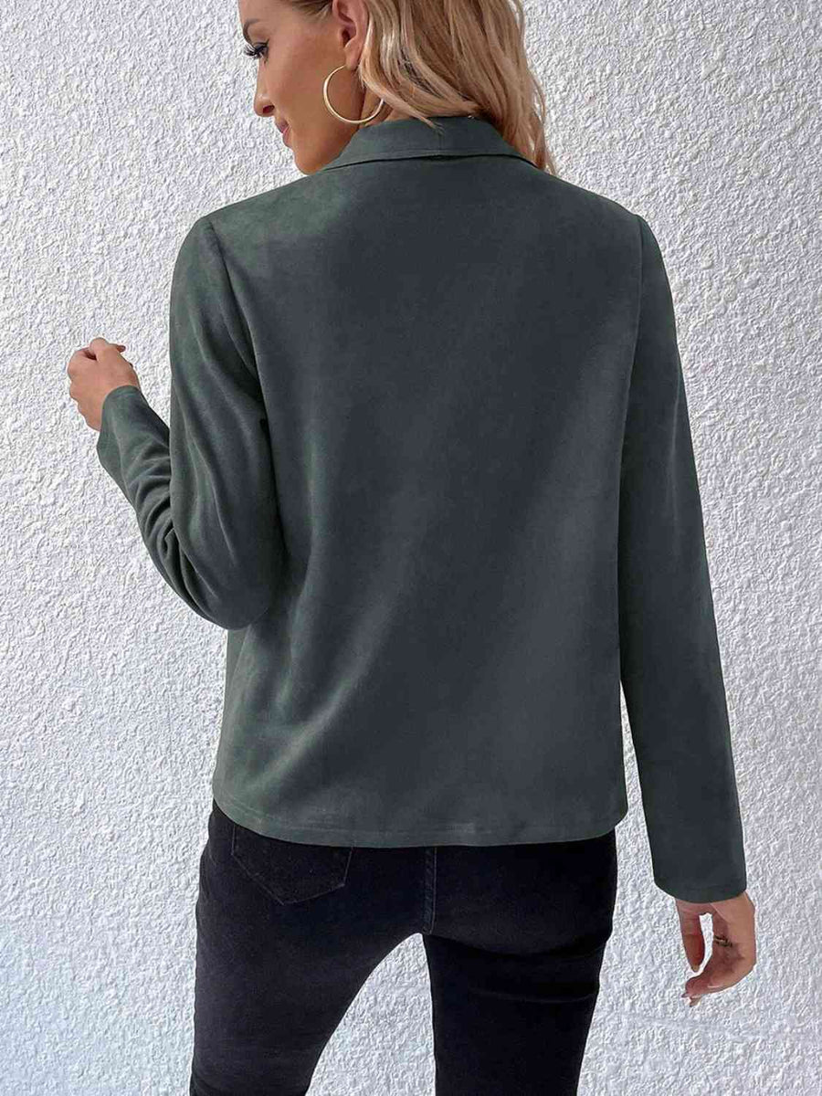 Collared Neck Long Sleeve Jacket - 3IN SMART Shop  #