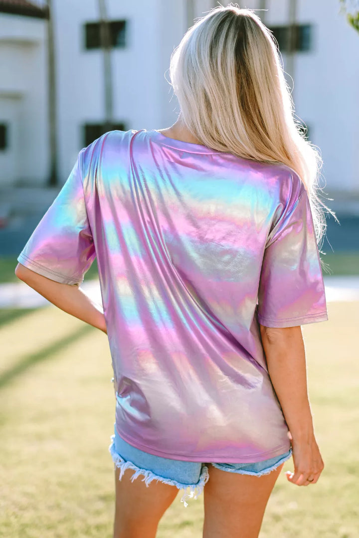 STAY WILD Round Neck Short Sleeve Holographic Tee - 3IN SMART Shop  #