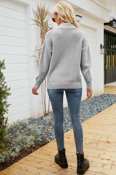 Quarter-Zip Collared Neck Sweater - 3IN SMART Shop  #