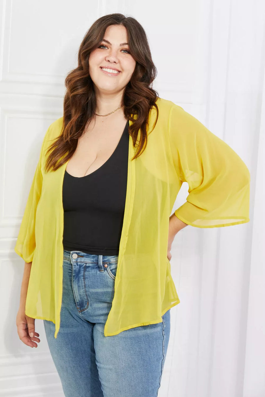 Full Size Chiffon Kimono in Yellow - 3IN SMART Shop  #