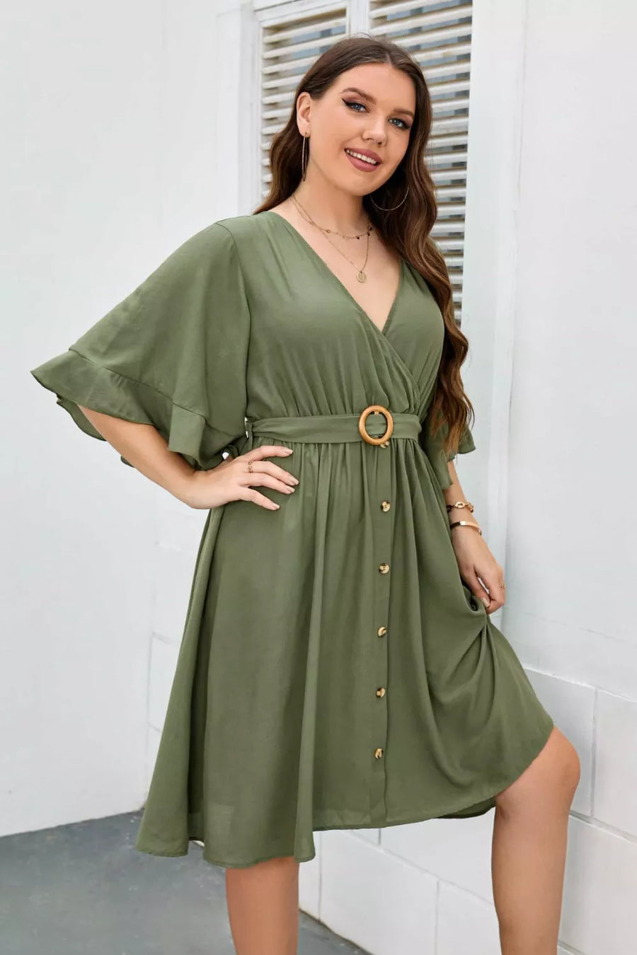 Plus Size Surplice Neck Half Sleeve Dress - 3IN SMART Shop  #